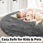 Grey Round Rugs 5Ft for Living Room Bedroom Aesthetic, Fluffy Fuzzy Shag Shaggy - Image 4