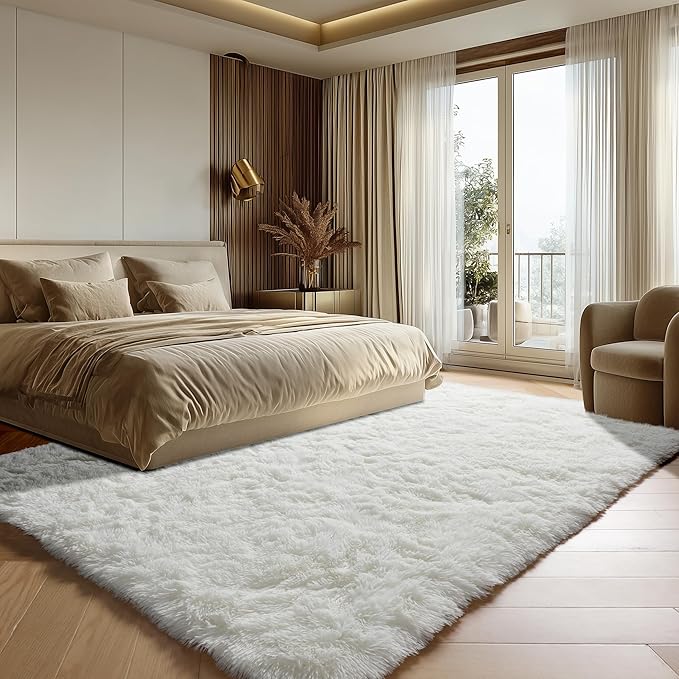 ONASAR Cream White Area Rugs 9x12 Living Room, Ivory Large Fluffy Shag Bedroom - Image 4
