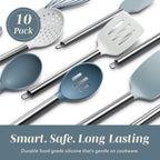 COOK WITH COLOR Silicone Cooking Utensils, Kitchen Utensil Set, Easy to Clean Silicone Kitchen Utensils, Cooking Utensils for Nonstick Cookware, Kitchen Gadgets Set, 10 Pieces, Blue and White