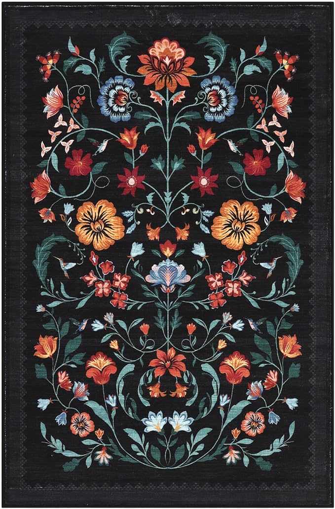 Floral Rug for Entryway 2x3 Rugs Machine Washable Boho Small Area Rug Non-Slip - Image 9