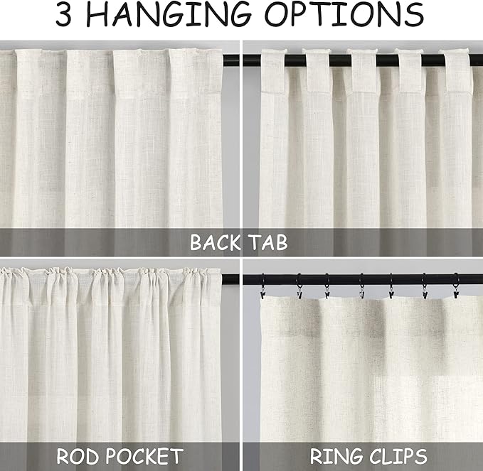 Nanspring Cream Linen Cafe Curtains 24 Inch Length 2 Panels Light Filtering - Image 3