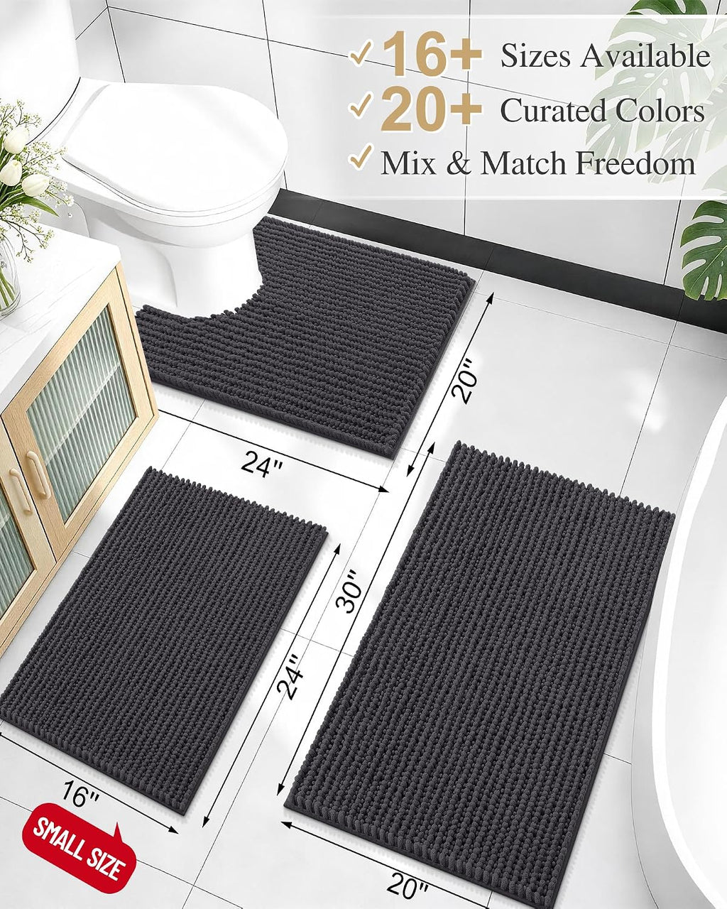 Smiry Thick Bathroom Rugs 30x20, Extra Soft Absorbent Chenille Bath Mat