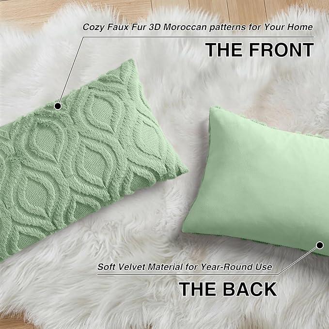 decorUhome Throw Pillow Covers 12x20 Inch Set of 2, Soft Plush Faux Wool Sage - Image 8