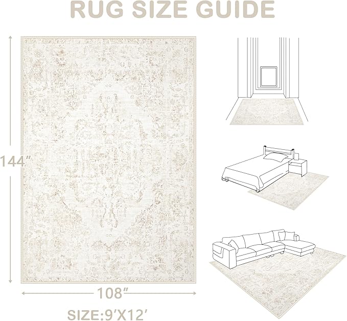 9x12 Area Rugs for Living Room:Washable Rug Vintage Large Rugs Soft Non Slip - Image 2