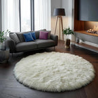 Amdrebio Ivory White Round Circle Rug 6Ft by Amdrebio