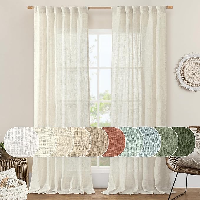 LAMIT Natural Ivory Semi Sheer Linen Curtains 84 inch Long, Cream White Light by LAMIT