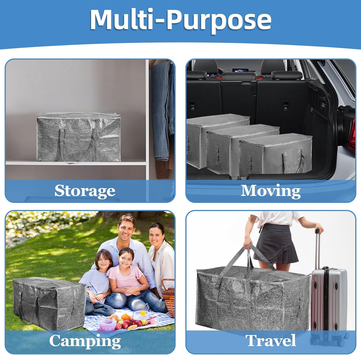 Gray Moving Bags 200LB Heavy Duty 12 Pack Storage Bags