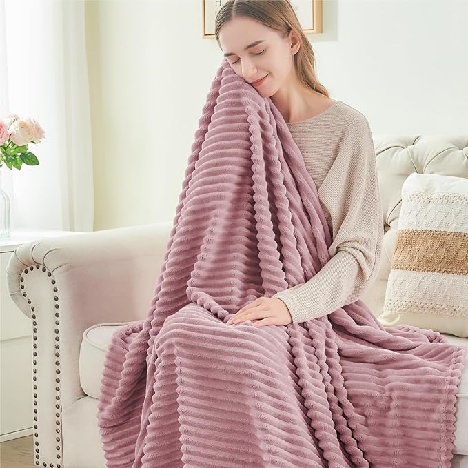 BEDELITE Fleece Blanket Twin Size – 3D Ribbed Jacquard Soft and Warm Decorative - Image 4