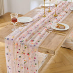 BINBE 6pcs Pink Daisy Spring Table Runner Embroidery Gauze 10FT Florals Seasonal Tulle Holiday Birthday Kitchen Dining Table Decor for Home Party
