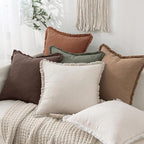MIULEE Decorative Throw Pillow Covers Neutral Linen Fringe Throw Pillows Set of - Image 5