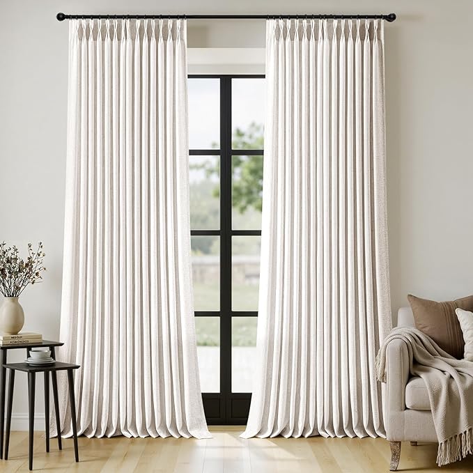 MIULEE Pinch Pleated Thick Linen Curtains 108 Inches Length 2 Panels by MIULEE