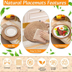 6 Sets Boho Table Runner and Woven Round Placemats Set, Khaki, 12x72