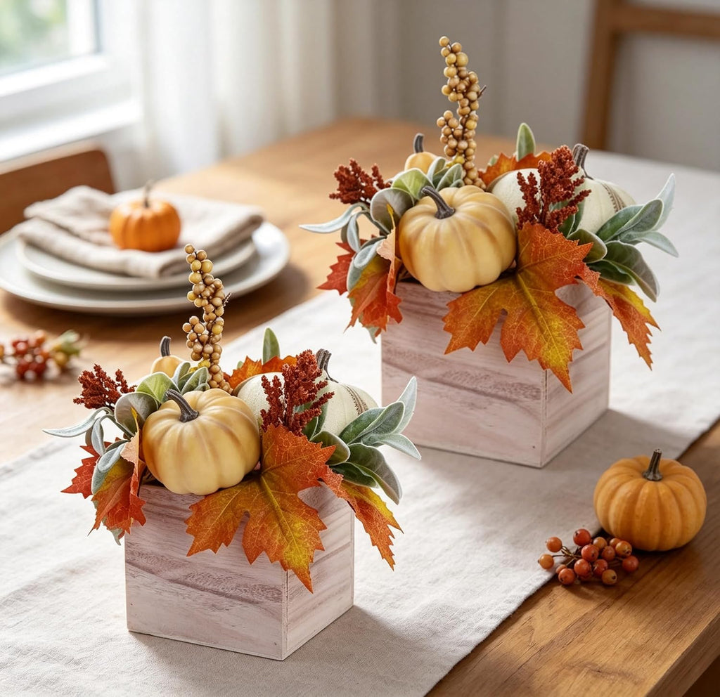 winemana Fall Decorations Artificial Pumpkin Gourd Berries Leaves, 2 Pack