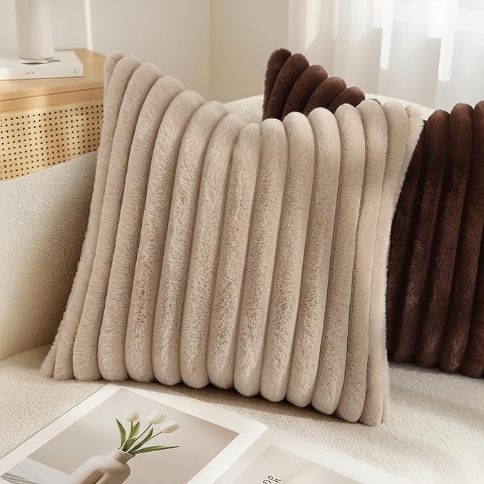 decorUhome Cozy Faux Fur Throw Pillow Covers 22x22 Set of 2 Decorative Soft - Image 4