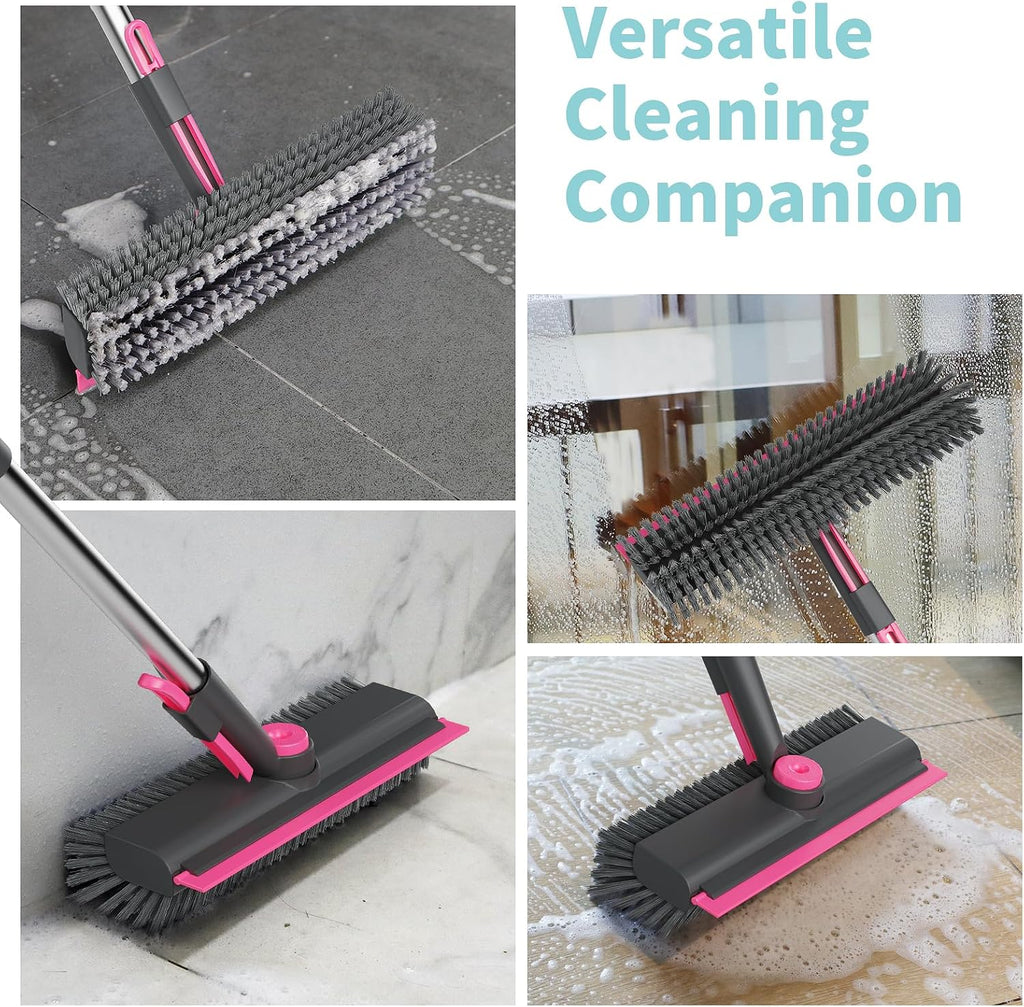 AIR U+ Floor Scrub Brush with Long Handle, 3-in-1 Rotating Head & Squeegee