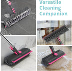 AIR U+ Floor Scrub Brush with Long Handle, 3-in-1 Rotating Head & Squeegee