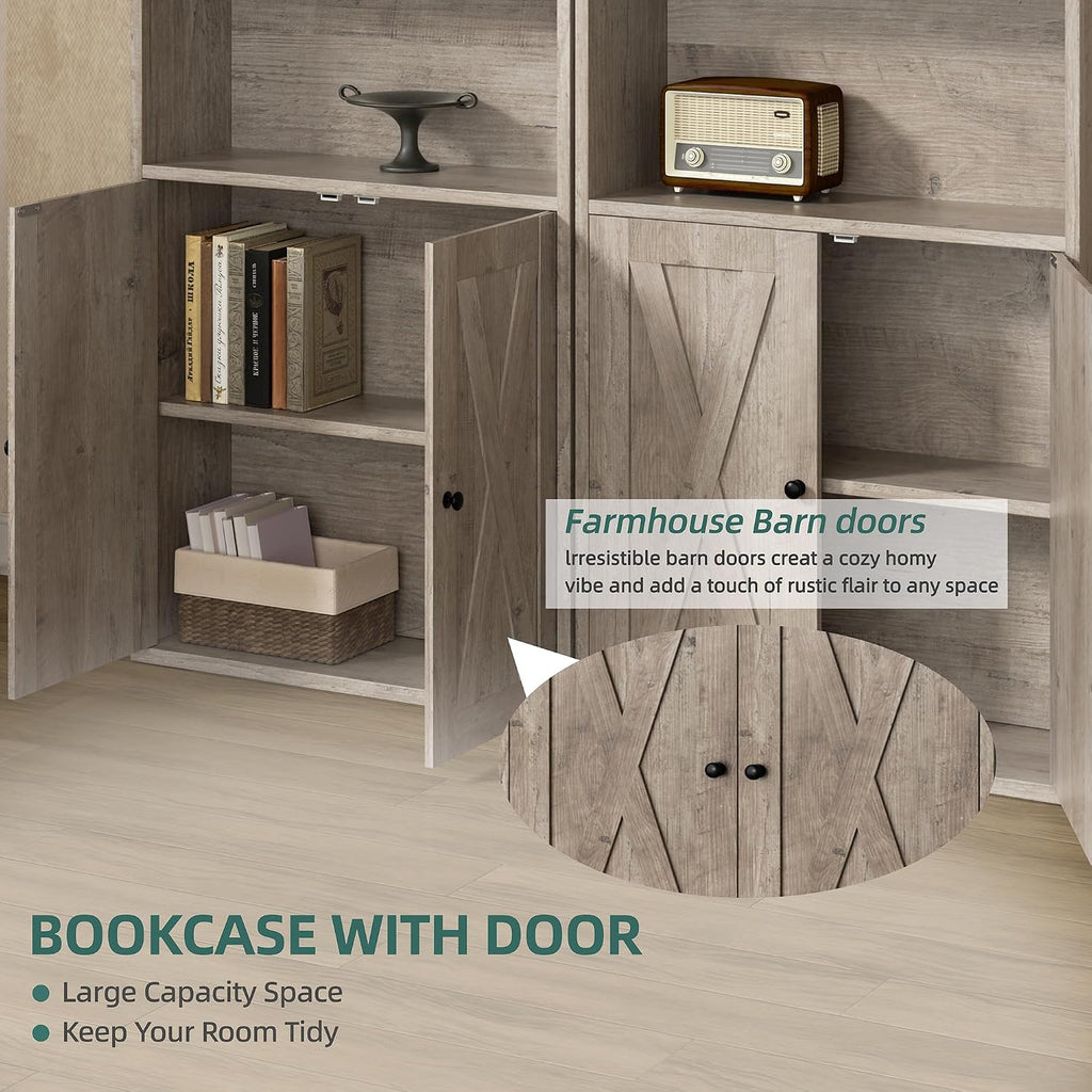 Shintenchi 6 Tier Bookshelf with Doors, Tall Standing Bookcase