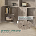 Shintenchi 6 Tier Bookshelf with Doors, Tall Standing Bookcase