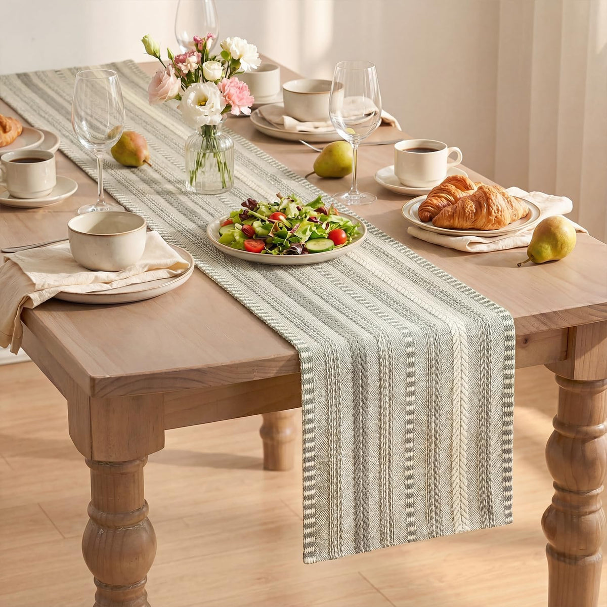 Artoid Mode Dark Grey Farmhouse Stripe Braided Table Runner 12x72 Inch