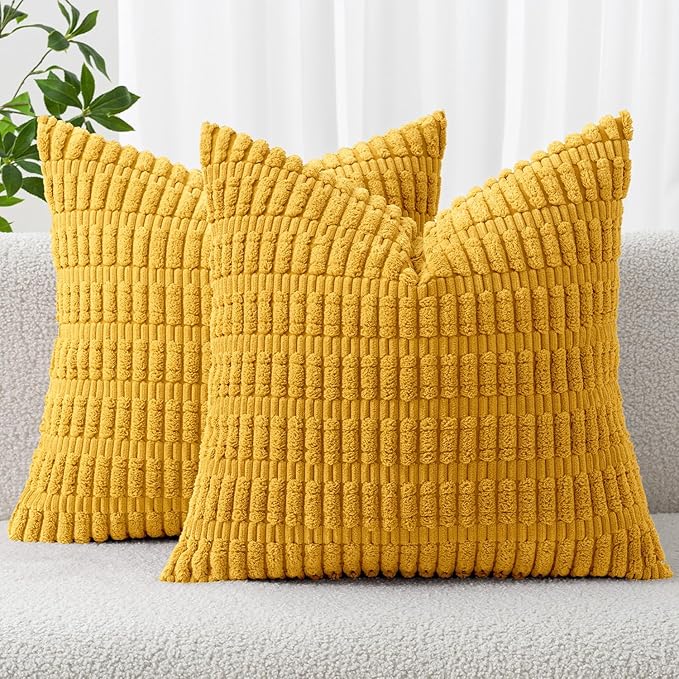 MIULEE Pack of 2 Corduroy Decorative Euro Sham Throw Pillow Covers 24x24 Inch by MIULEE