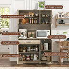 GRUSIGN 71" Pantry Cabinet with Charging Station, Large Capacity Kitchen Hutch Storage Cabinet, Kitchen Cabinet with Microwave Stand, Storage Drawers & Adjustable Shelves for Dining Room, Grey