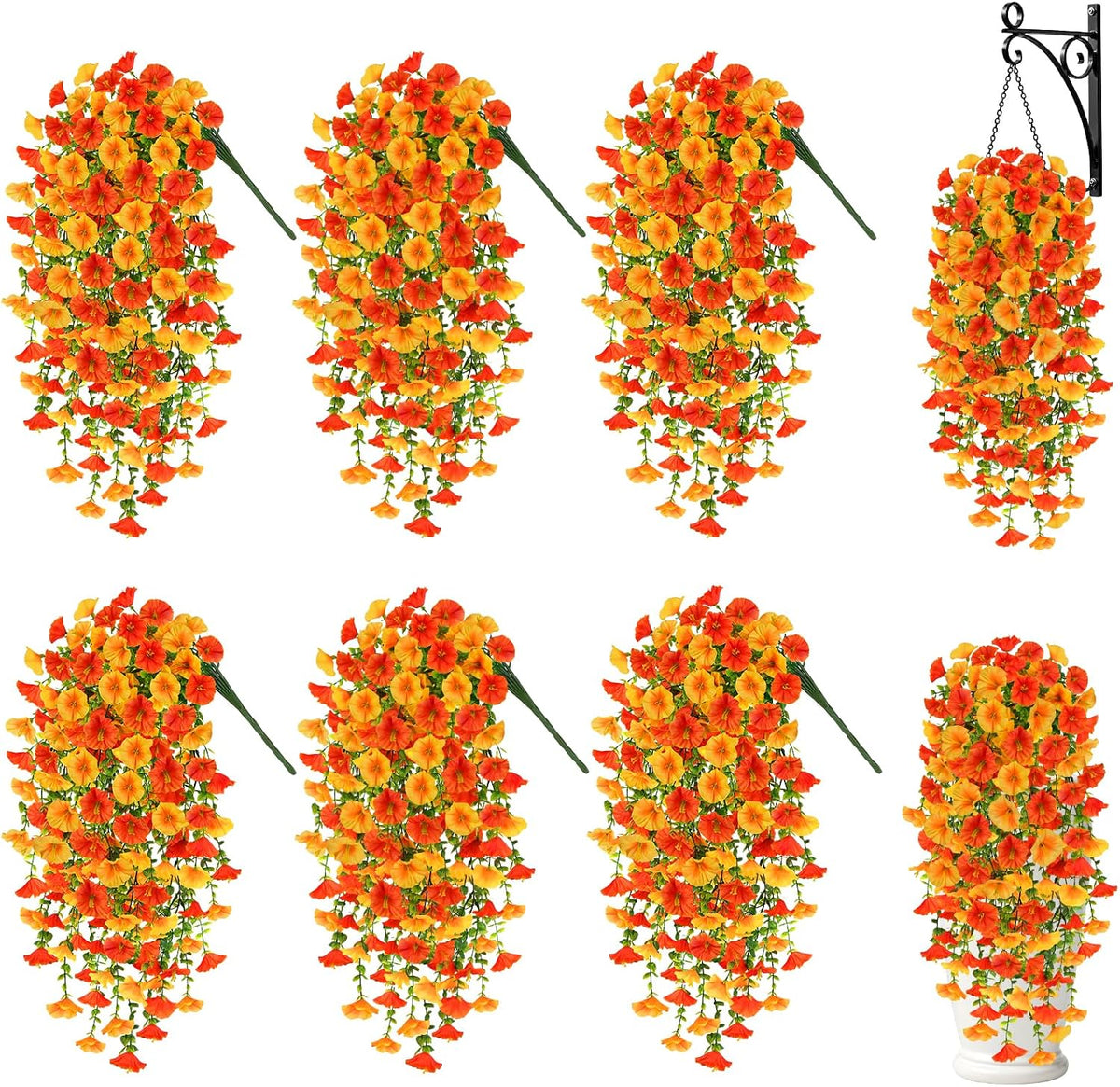 6Pcs Artificial Fall Hanging Flowers for Outdoors, Fake Autumn Plants
