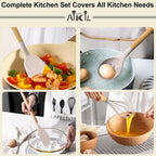 Kitchen Cooking Utensils Set, 26 Pcs Non-stick Silicone Kitchen Utensil Spatula Set with Wooden Handles, Silicone Kitchen Gadgets Utensil Set for Cookware(Khaki)