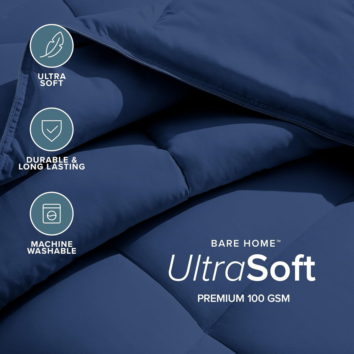 Bare Home Duvet Insert Comforter (Queen, Dark Blue)