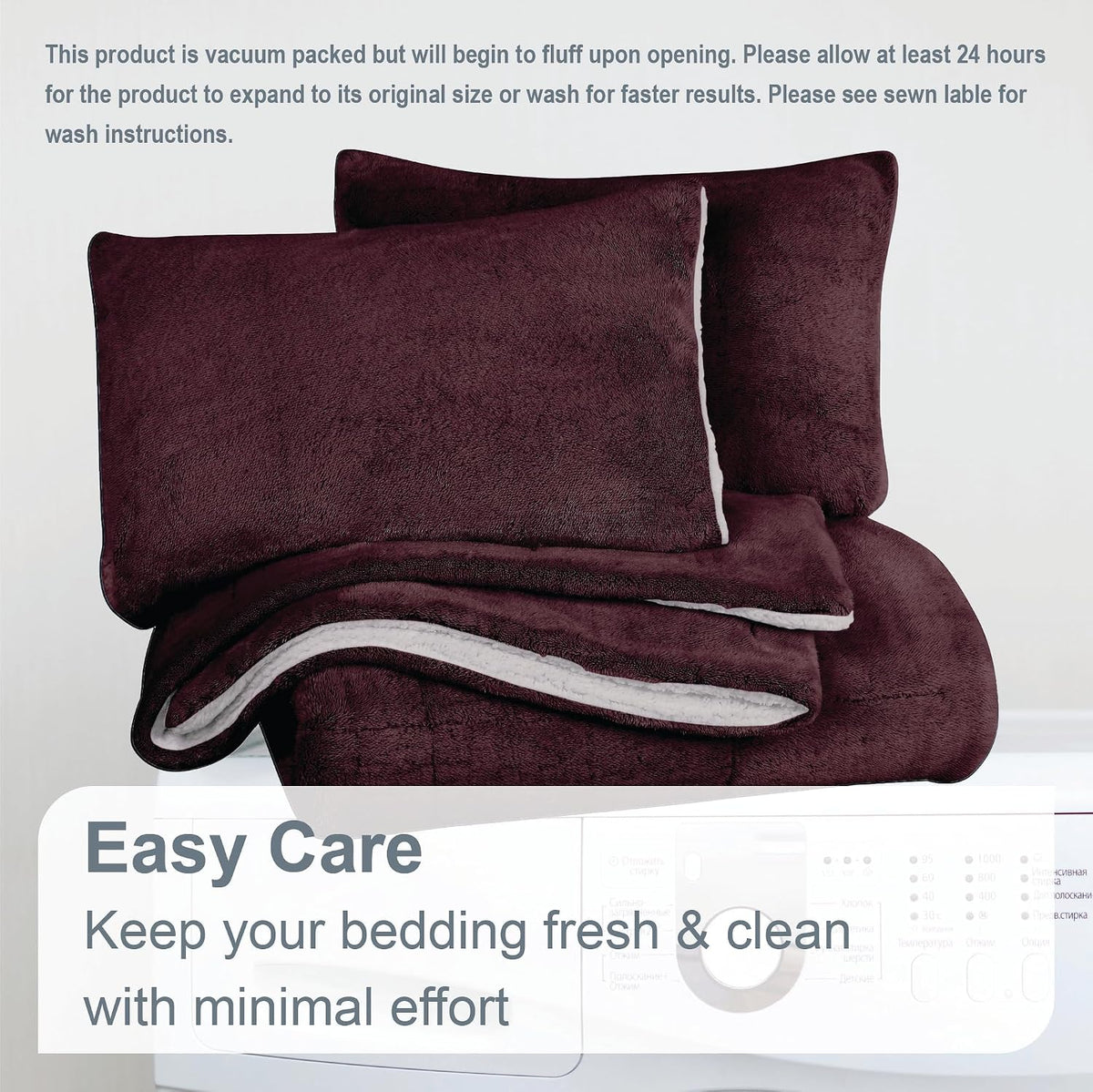 Swift Home Full/Queen Comforter Set, Reversible Faux Fur Sherpa, Wine