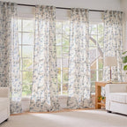 Lazzzy Blue Floral Linen Curtains 90 Inch Farmhouse Back Tab Drapes - Image 7