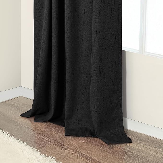 Black Curtains 84 Inches Long for Bedroom 2 Panel Set Linen Textured Total - Image 8