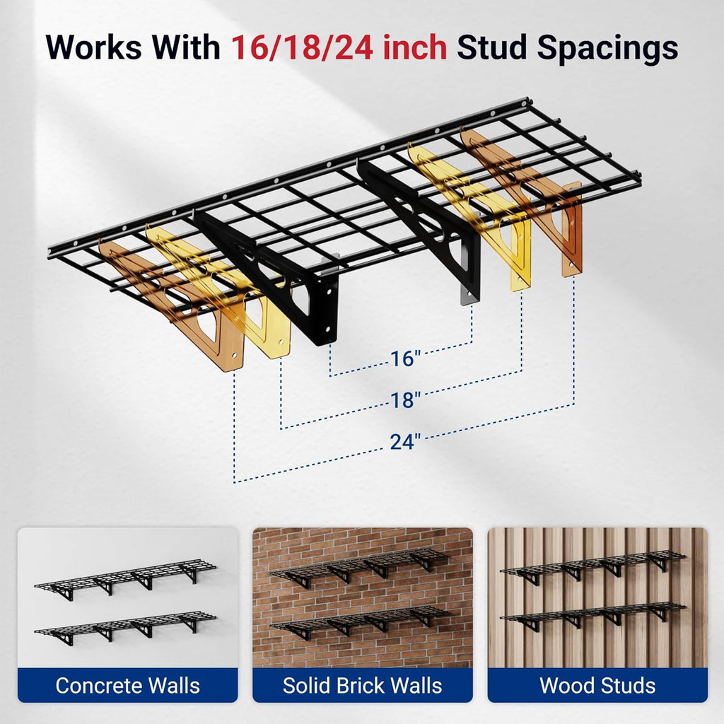 FLEXIMOUNTS 12-inch-by-72-inch Wall Shelf Garage Storage Rack Wall Mounted Floating Shelves,1x6ft,Black, 2-Pack, Classic Series