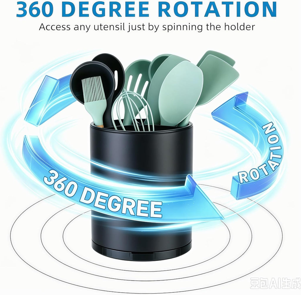 LIBODOUR Kitchen Utensil Holder,Extra Large 360°Rotating For Countertop