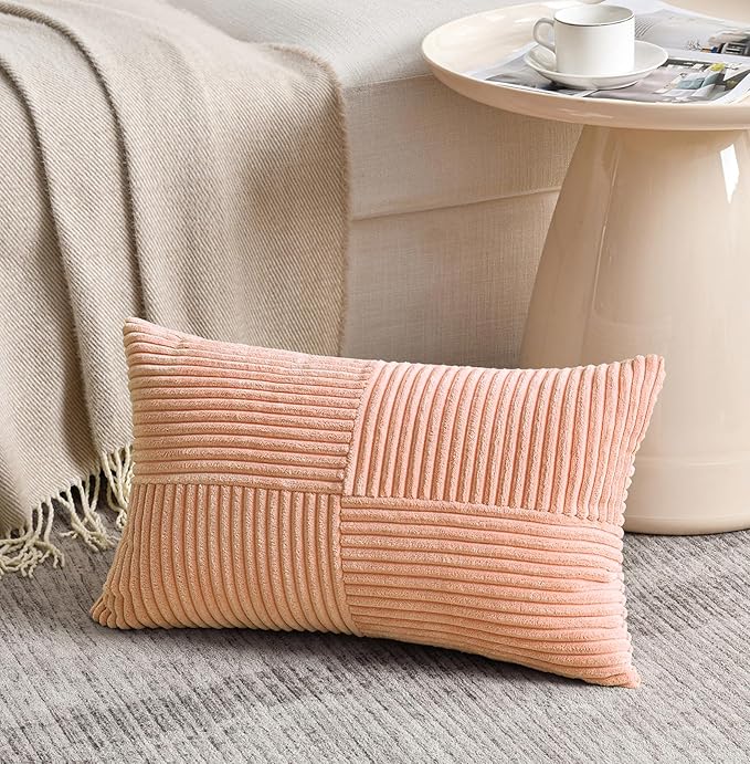 Fancy Homi 2 Packs Peach Lumbar Decorative Throw Pillow Covers 12x20 Inch - Image 2
