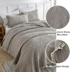 HORIMOTE HOME Beige Ruffled Quilt Queen Size, Stone-Washed Microfiber Lightweight Crinkled Farmhouse Rustic Shabby Chic Bedding Set, 3 Pieces Reversible Bedspread with Pillow Shams for All Season