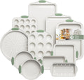 11-Piece Non-Toxic Baking Set, Stackable Nonstick Cookware, White&Green
