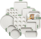 11-Piece Non-Toxic Baking Set, Stackable Nonstick Cookware, White&Green