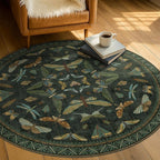 Black Insect 5ft Round Washable Living Room Rugs by HazoHaus