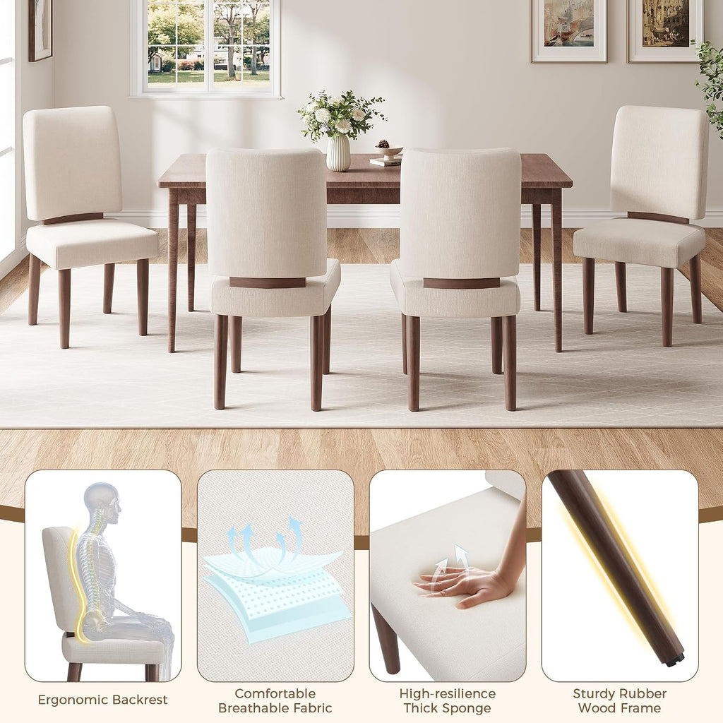 Jocoevol Dining Chairs Set of 4, Upholstered Kitchen & Dining Chairs with Curved Backrest,Thick Cushioned Seats & Solid Wood Legs, Mid-Century Modern Kitchen Chairs for Dining Room