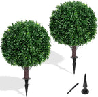 Yangrass 23" Artificial Boxwood Topiary Shrubs Set of 2 with Ground Spike