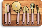 COOK WITH COLOR 6-Piece Kitchen Tool Set with Acacia Wood Cutting Board, Can Opener, Pizza Cutter & Prep Essentials, Blue