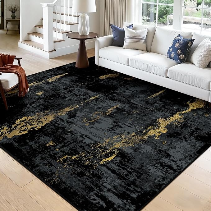 Washable Area Rugs Square 9ft Non-Slip Modern Abstract Soft by RELEANY