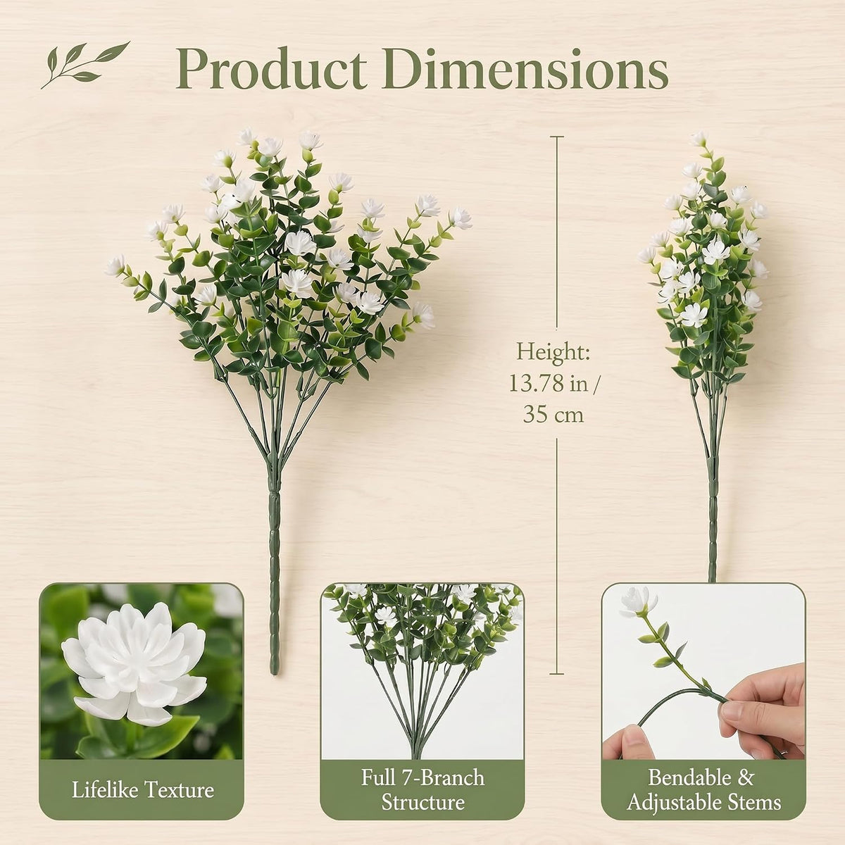 12 Bundles Artificial Flowers UV Resistant White Lotus Fake Plants