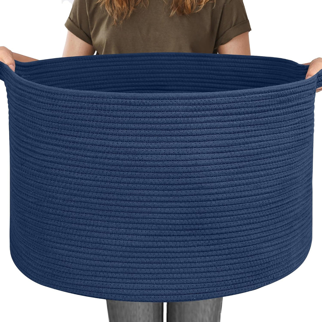 Extra Large Red Basket for Organizing, 22" X 22" X 14" Woven Cotton Rope Bins for Blankets, Baby Nursery Wicker Laundry Basket, Kids Dog Toy Storage Box, Big Red Living Room Decor Organizer