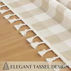 Softalker Gingham Rectangle Tablecloth with Tassel, Beige Cream, 55" x 84"
