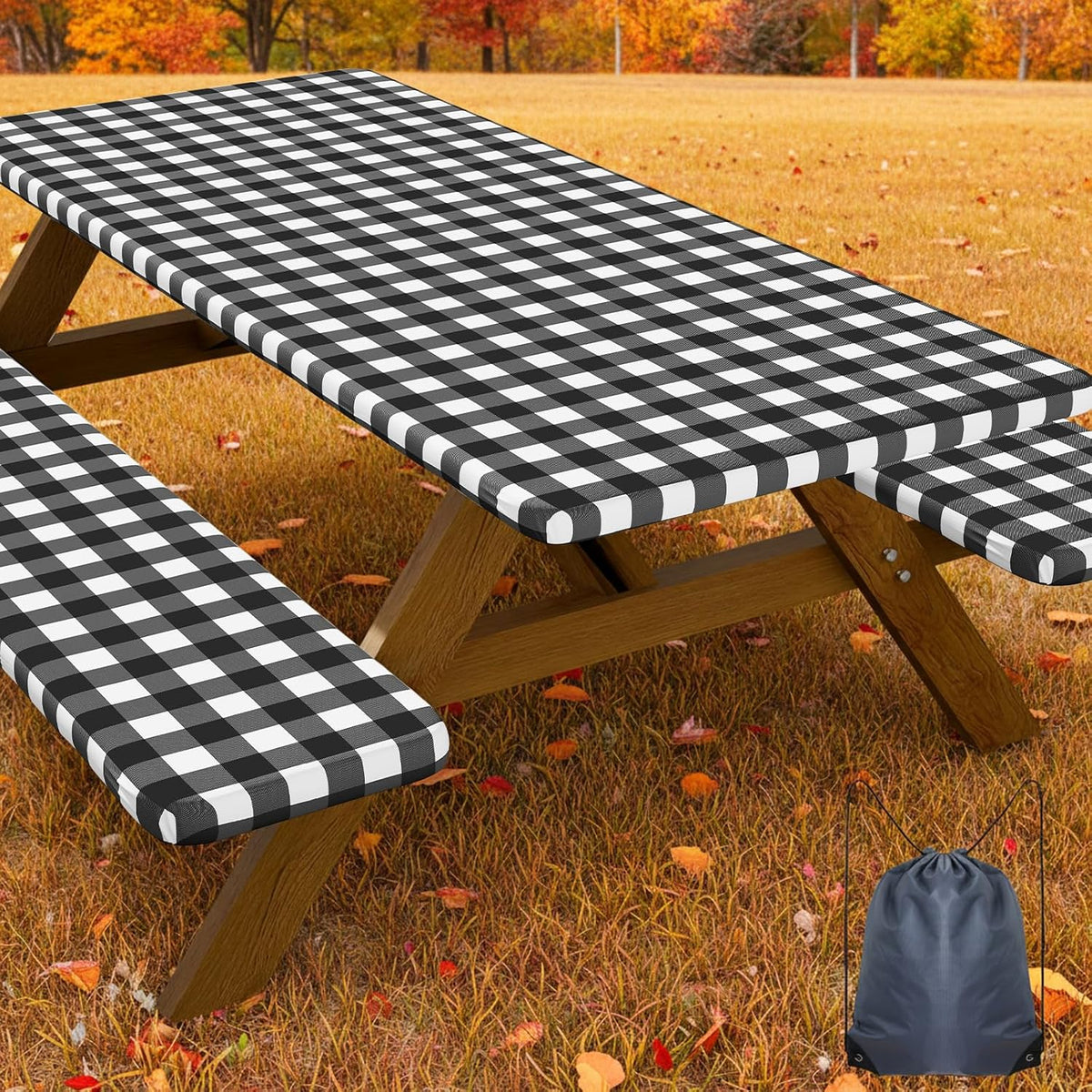 Smiry 5FT Picnic Table Cover with Bench Covers, Elastic Fitted Tablecloth