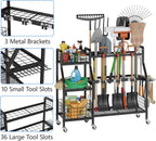 Heavy-Duty Garden Tool Organizer with 6 Wheels and 2 Baskets