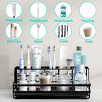 HapiRm Toothbrush Holders for Bathroom - 5 Partitions Bathroom Counter Organizer with Instant Drying Stone, Stainless Steel Countertop Storage Electric Toothbrush Toothpaste Holder - Black