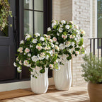 Artificial Geranium Flowers for Outdoor 2 Pcs Artificial White Flower Fake Flowers with Stems Silk Realistic Look Real Floral Arrangement for Front Door Porch Planter Patio Balcony (2 Pcs White)