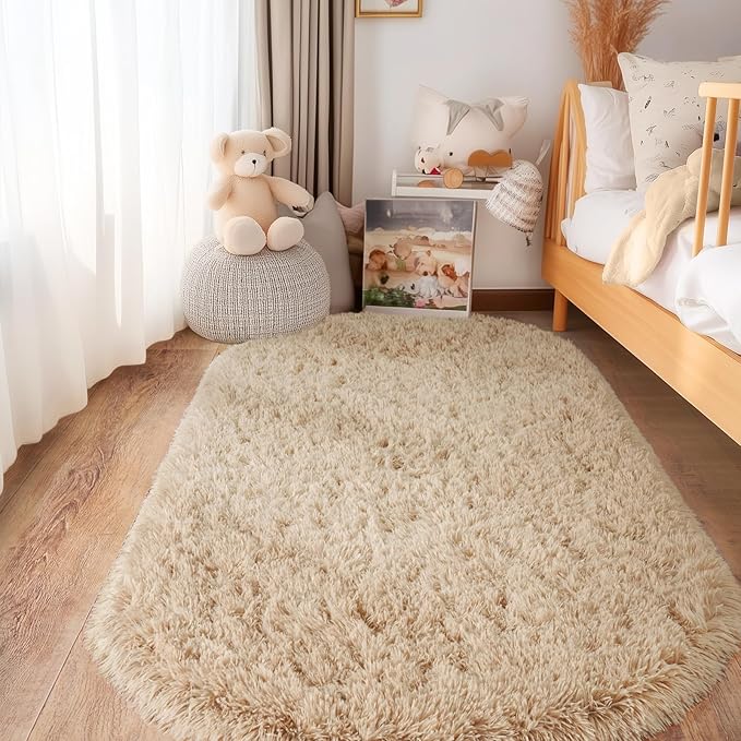 Pionblank Fluffy Area Rug for Bedroom 2.6'x5.3', Shag Oval Rug for Bedside - Image 3
